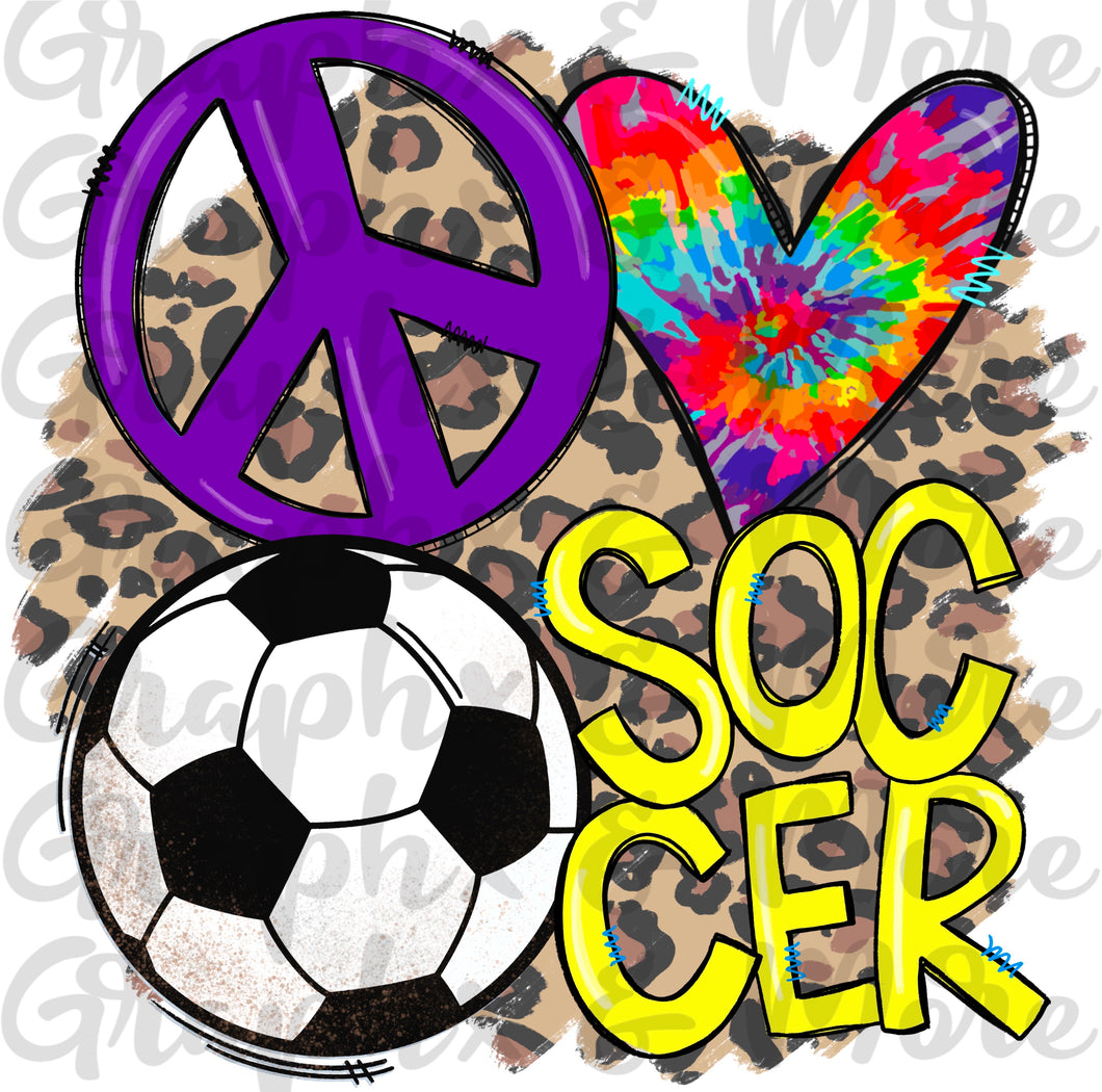 Peace Love Soccer PNG | Sublimation Design | Hand Drawn