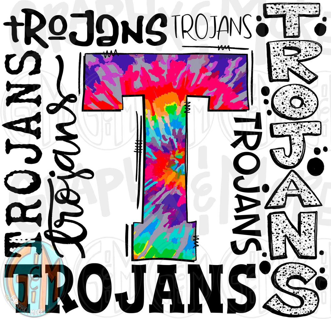 Trojans Collage PNG | Sublimation Design | Hand Drawn