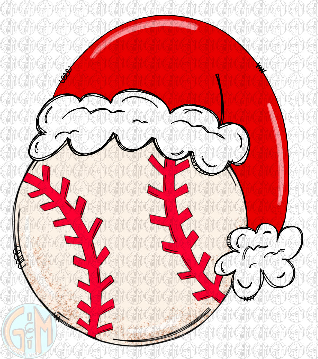 Santa Hat Baseball PNG | Sublimation Design | Hand Drawn