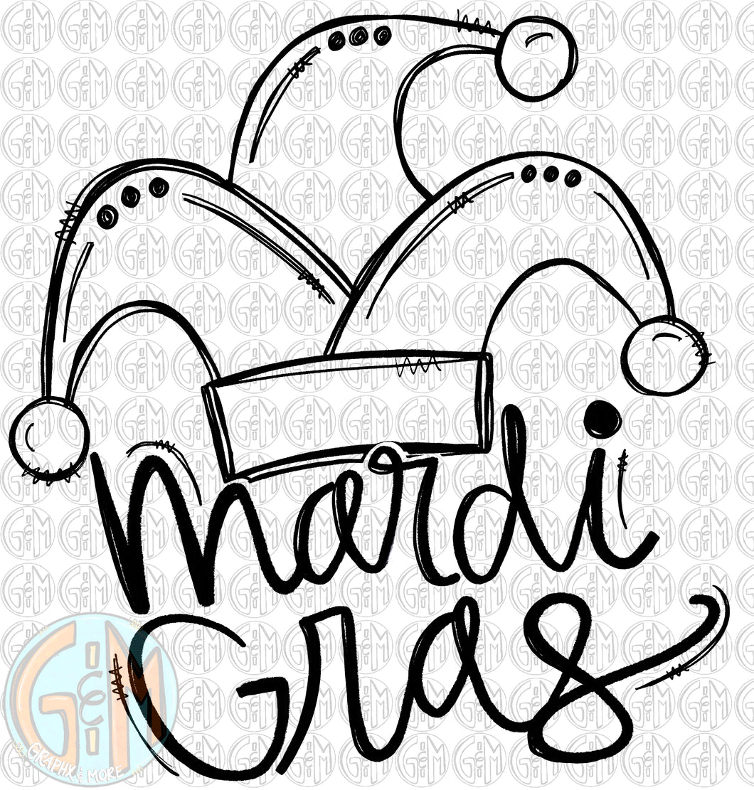 Single Color Mardi Gras Jester Hat PNG | Hand Drawn | Sublimation Design