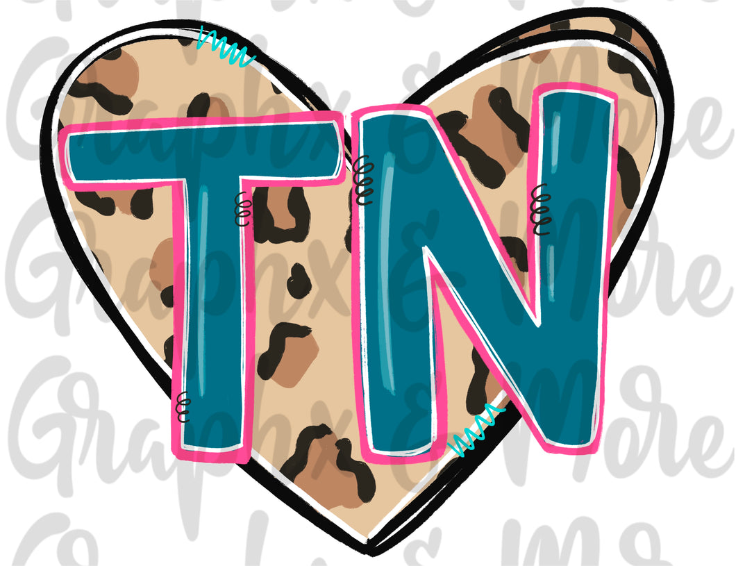 Leopard Heart TN PNG | Tennessee | Sublimation Design | Hand Drawn