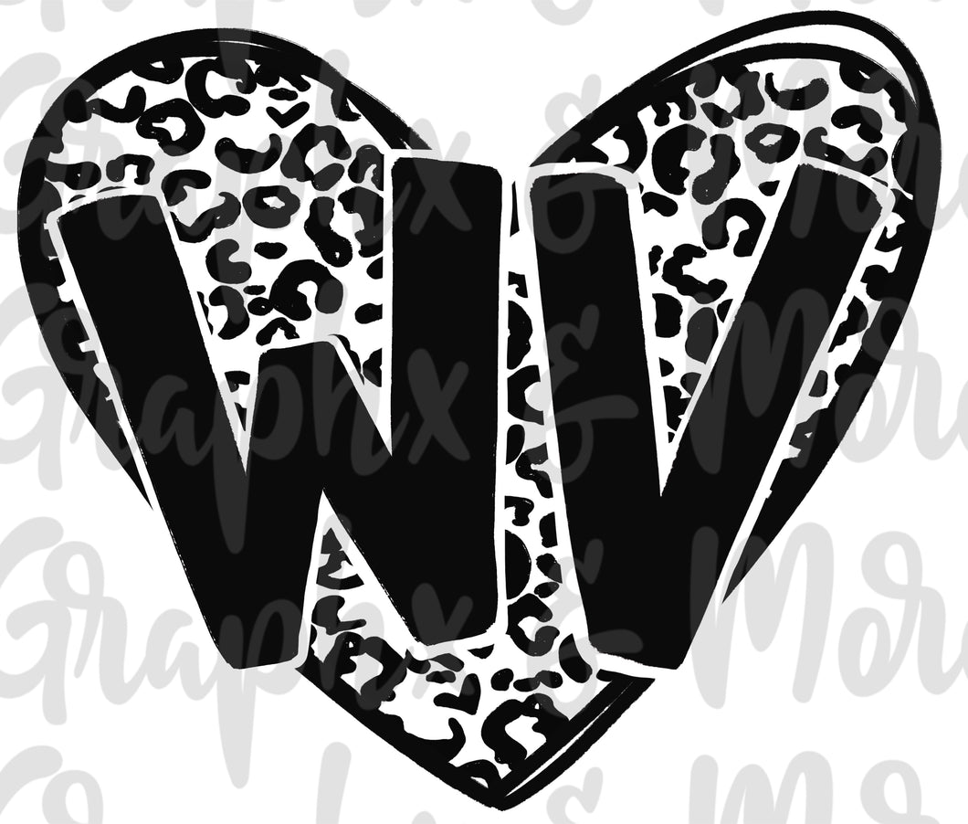 Single Color Leopard Heart WV PNG | West Virginia | Sublimation Design | Hand Drawn