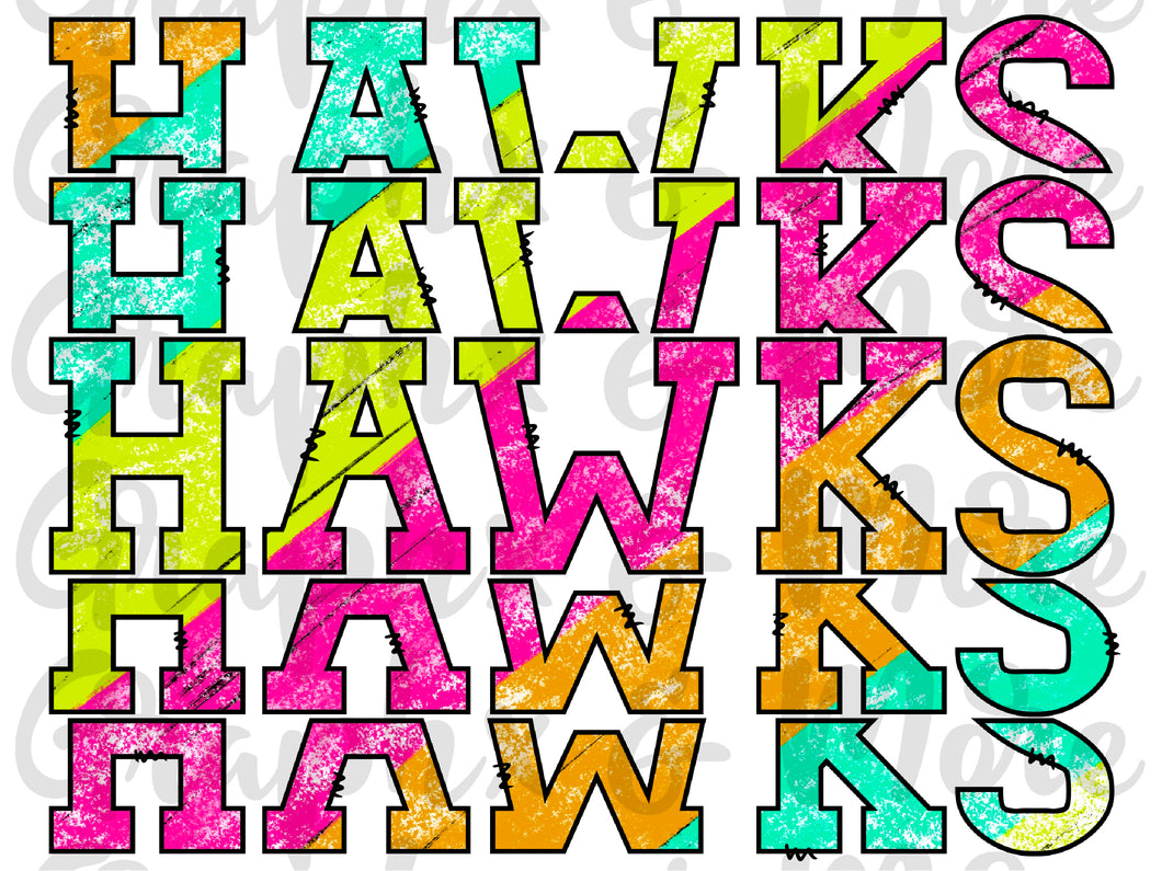 Bright Stripes Hawks PNG | Sublimation Design | Hand Drawn