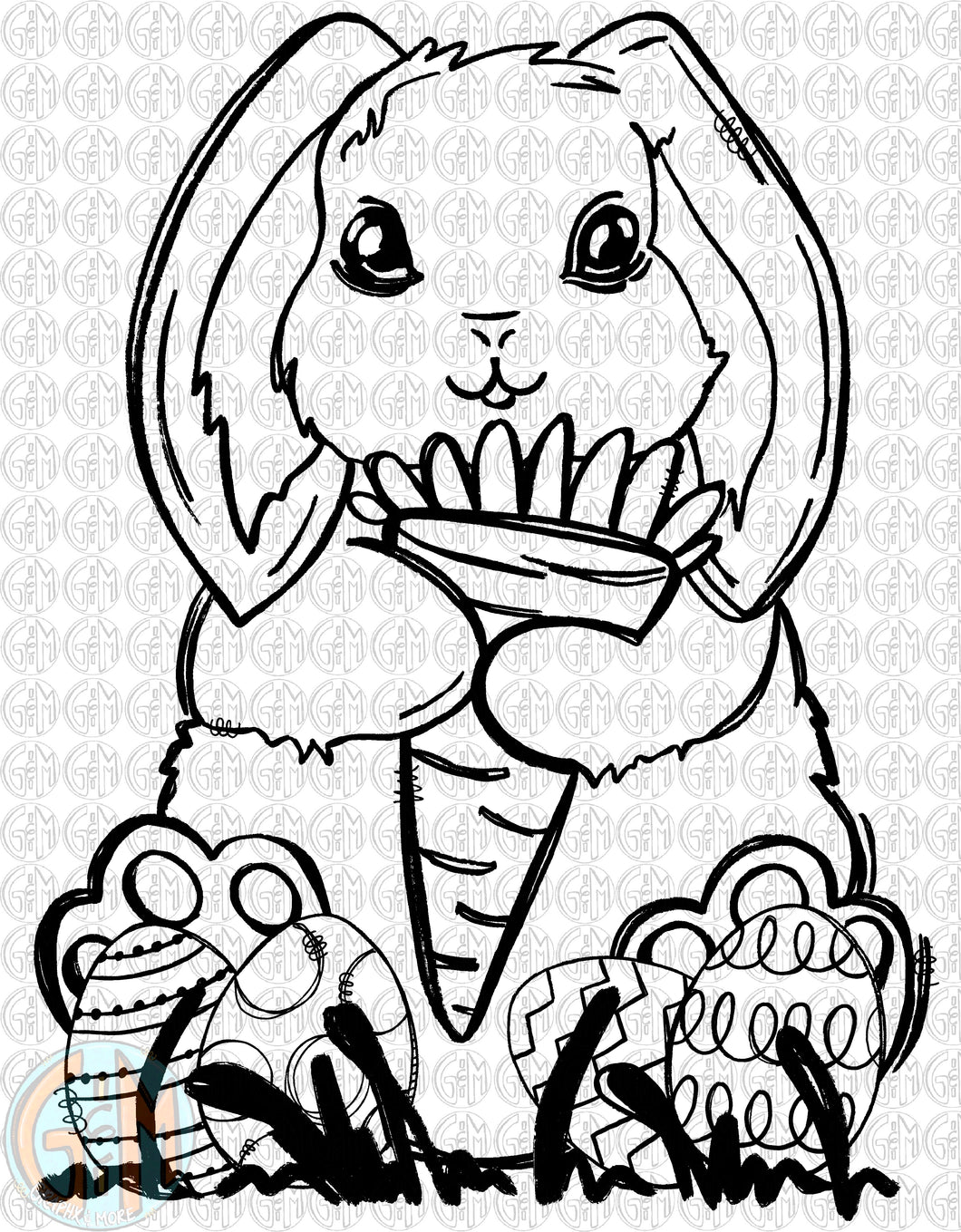 Single Color Bunny PNG | Sublimation Design | Hand Drawn