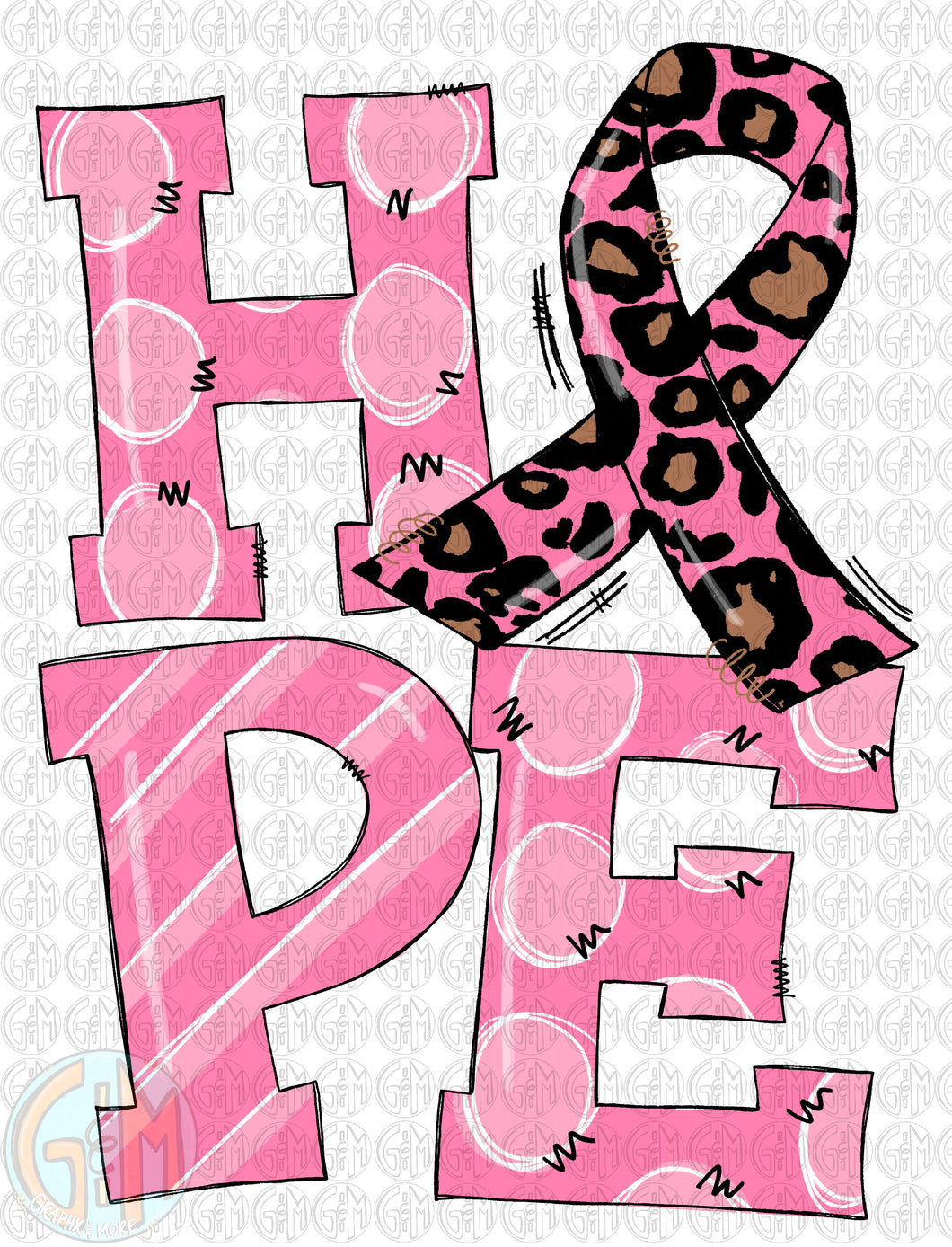 Pink Leopard Hope PNG | Sublimation Design | Hand Drawn