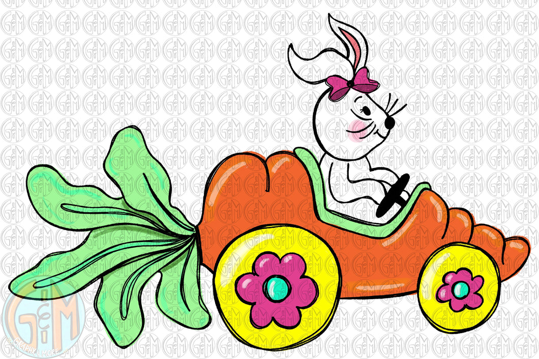 Girl Racin’ Bunny PNG | Sublimation Design | Hand Drawn