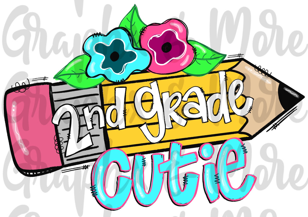 2nd Grade Cutie PNG | Sublimation Design | Hand Drawn