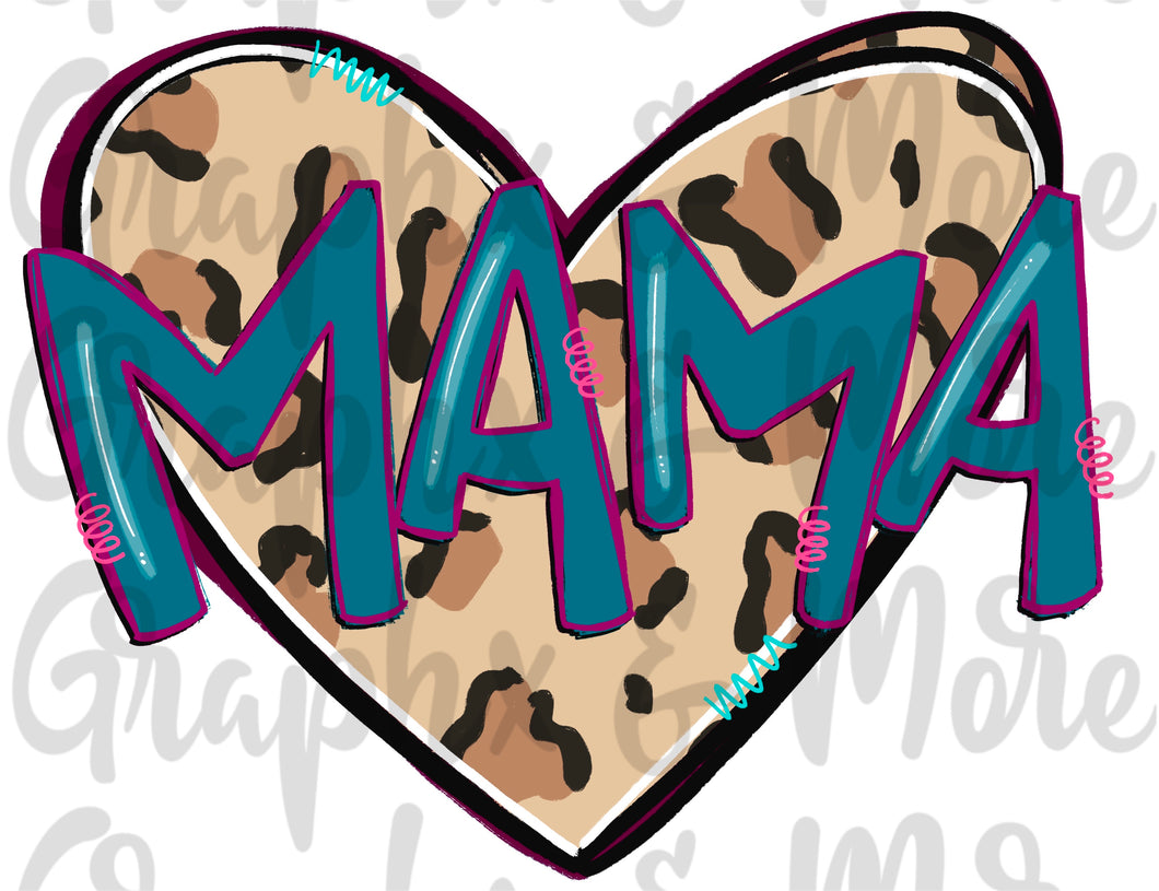 Mama Leopard Heart PNG | Hand Drawn | Sublimation Design