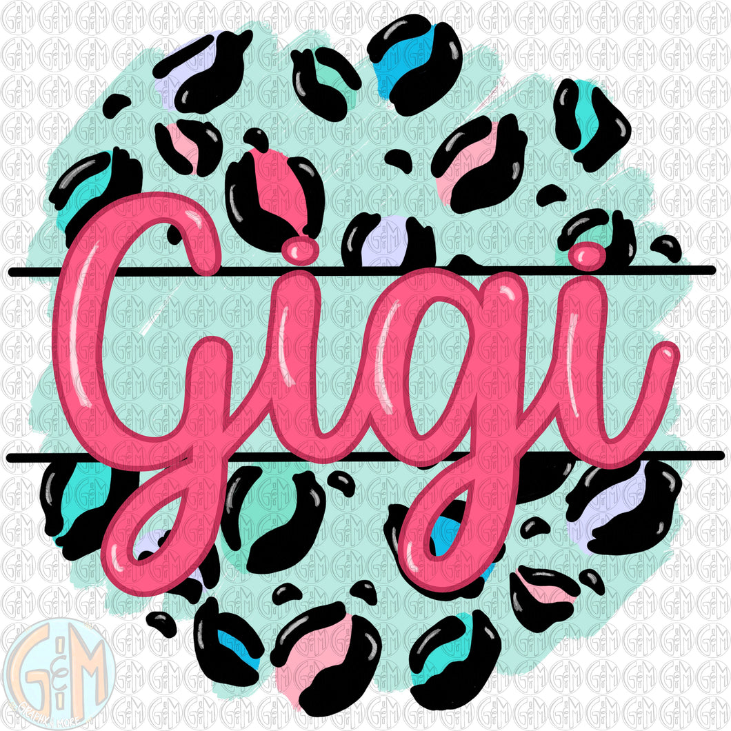 Pastel Leopard Gigi PNG | Sublimation Design | Hand Drawn