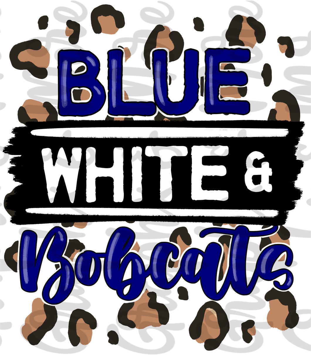 Blue, White & Bobcats PNG | Sublimation Design | Hand Drawn