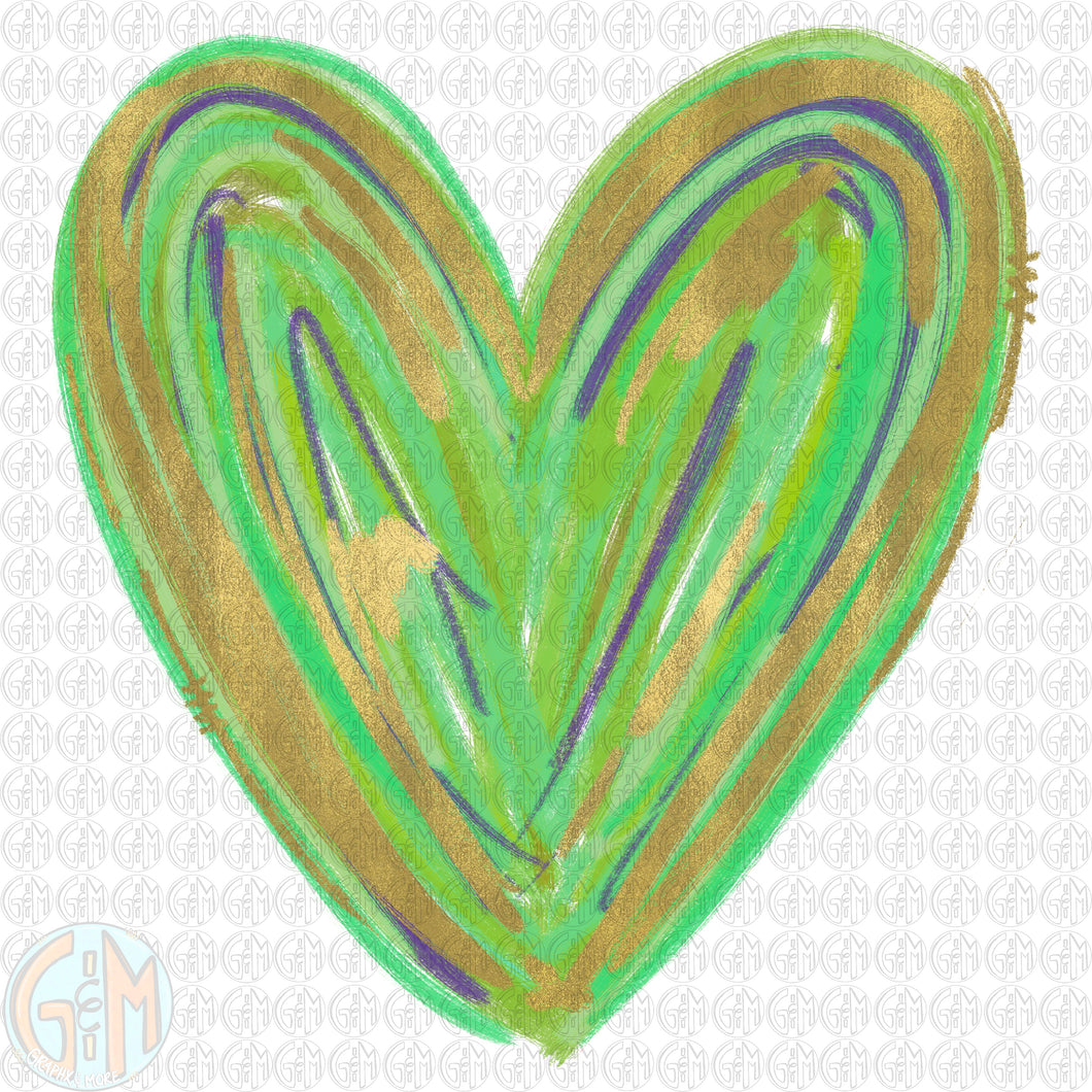 Green Foil Heart PNG | Hand Drawn | Sublimation Design