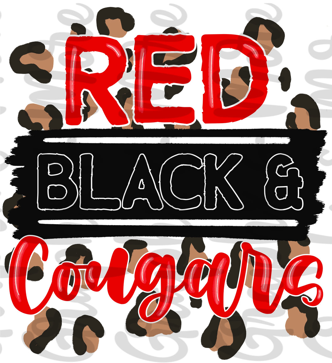 Red, Black & Cougars | Sublimation Design | Hand Drawn