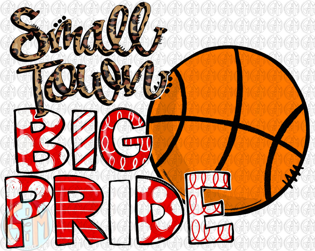 Small Town Big Pride Basketball PNG | Red and White | Sublimation Design | Hand Drawn