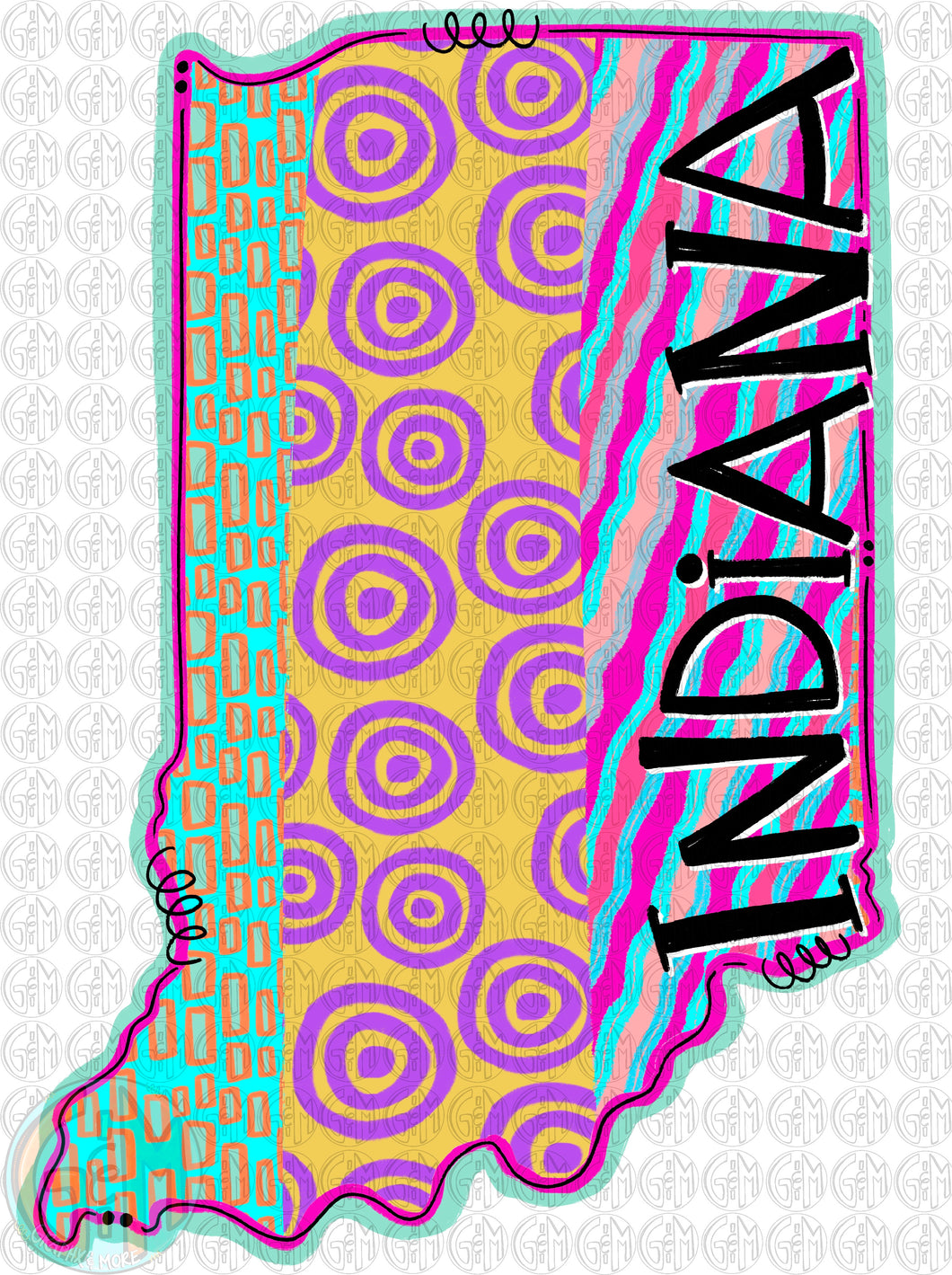 Bright Pattern Indiana PNG | Hand Drawn | Sublimation Design