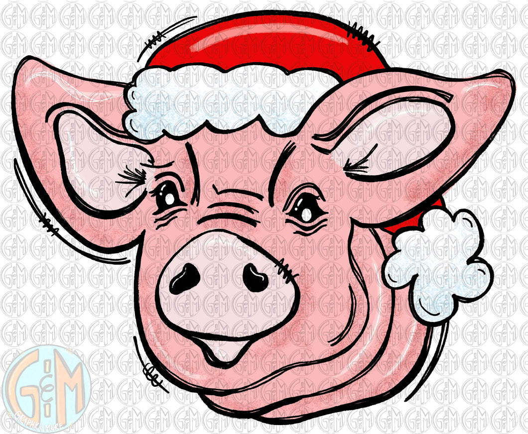 Santa Pig PNG | Sublimation Design | Hand Drawn