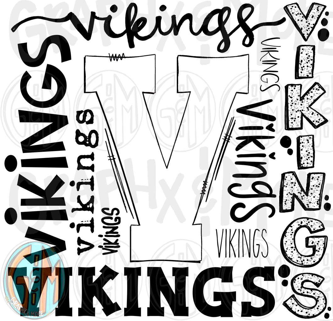 Single Color Vikings Collage PNG | Sublimation Design | Hand Drawn