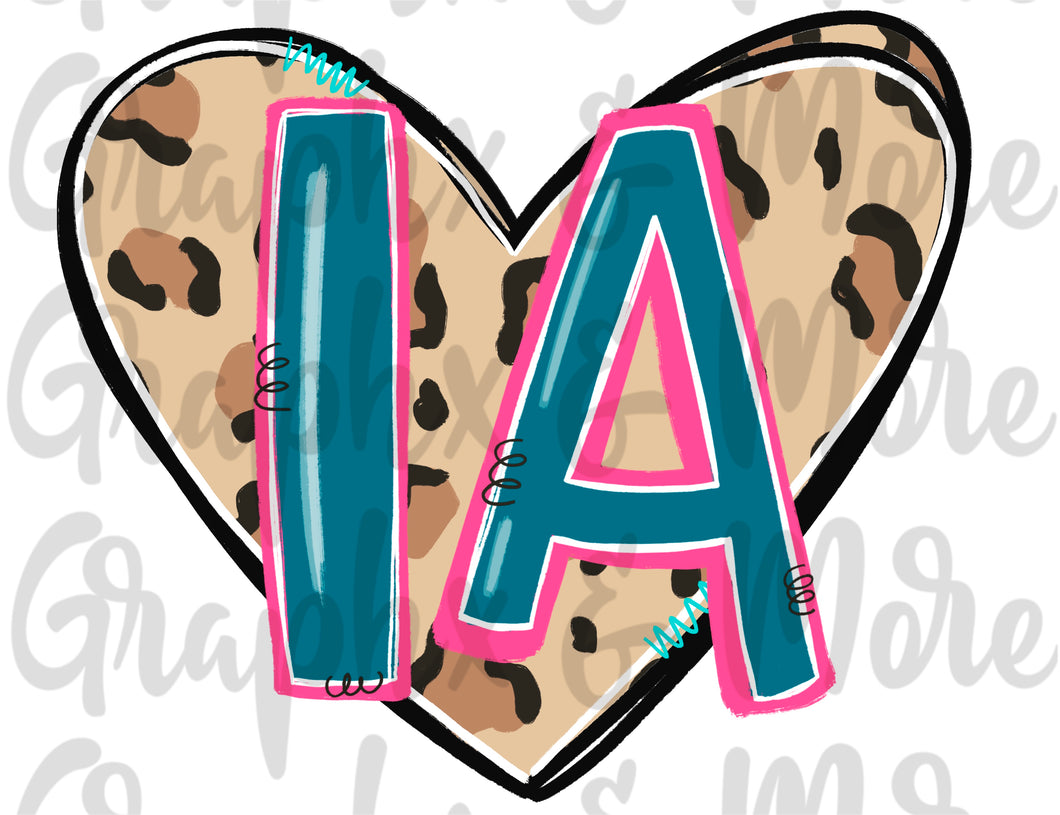 Leopard Heart IA PNG | Iowa | Sublimation Design | Hand Drawn