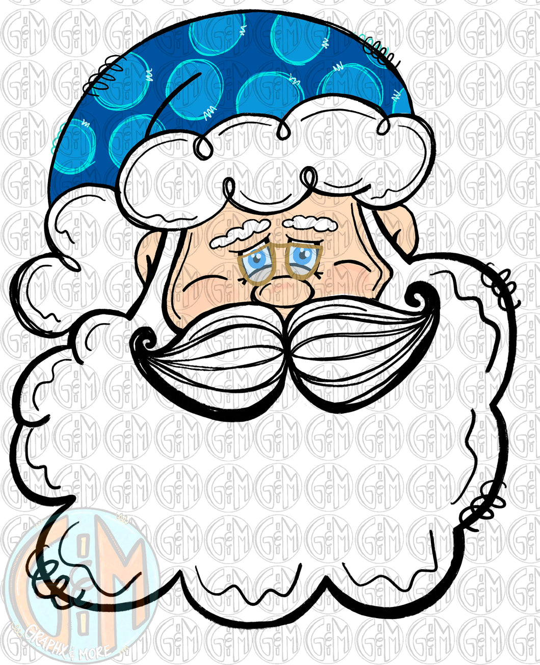 Blue Santa PNG | Sublimation Design | Hand Drawn