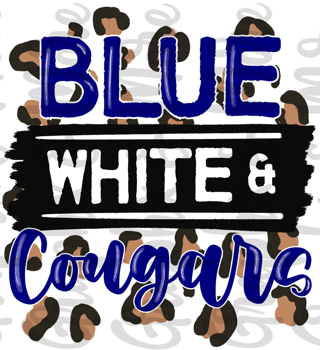 Blue, White & Cougars | Sublimation Design | Hand Drawn