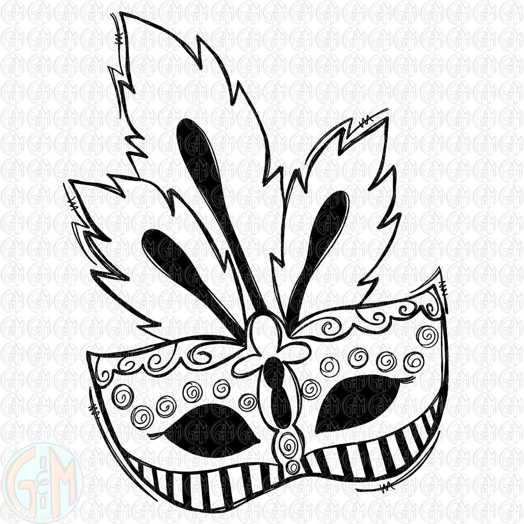 Single Color Mardi Gras Mask PNG | Hand Drawn | Sublimation Design