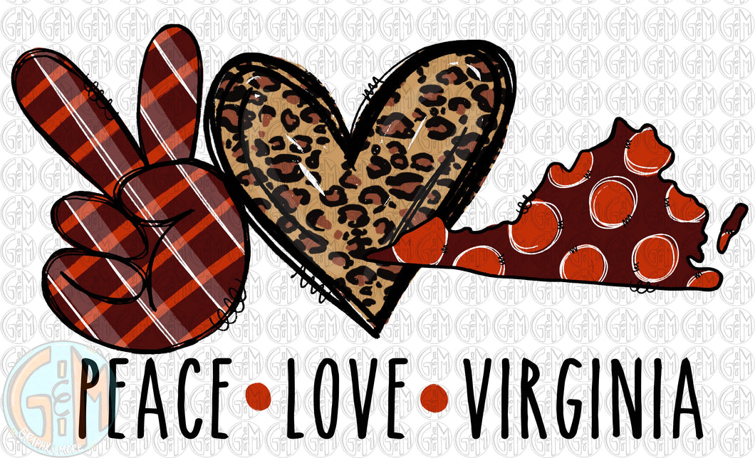 Peace Love Virginia PNG | Hand Drawn | Sublimation Design