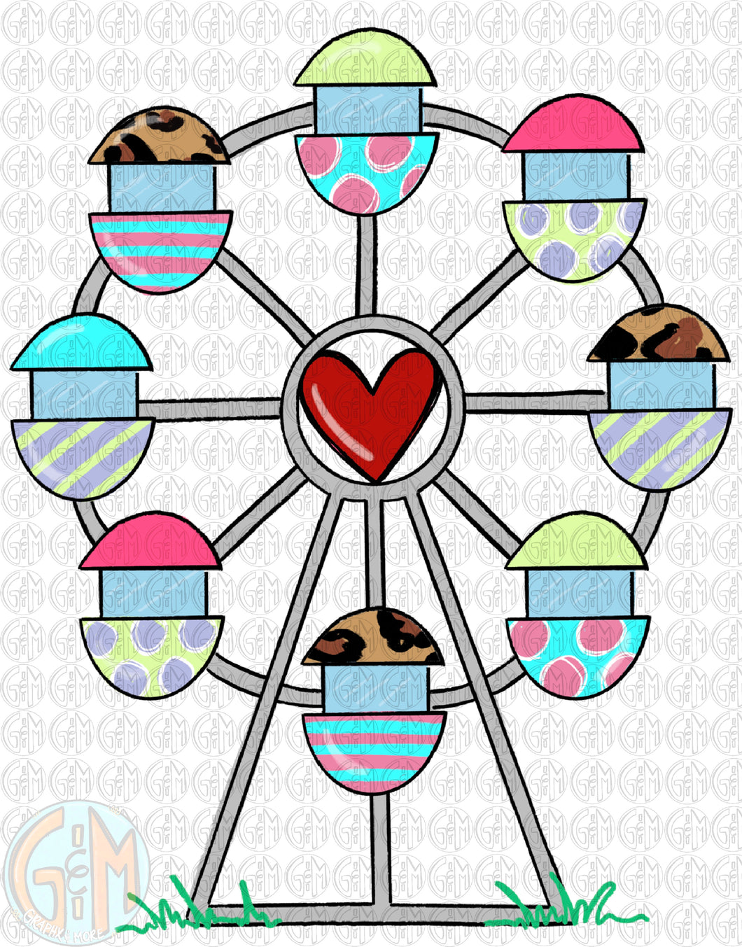 Girl Ferris Wheel PNG | Sublimation Design | Hand Drawn