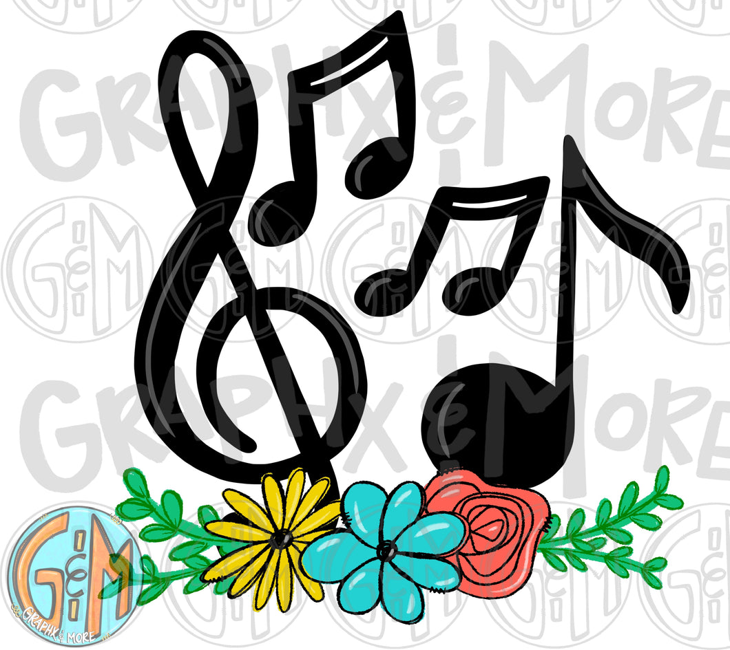 Floral Music PNG | Sublimation Design | Hand Drawn