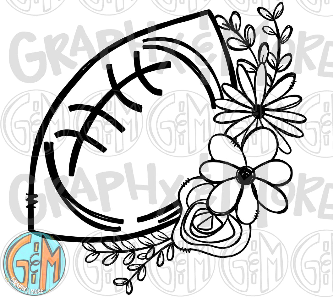 Single Color Floral Football PNG | Sublimation Design | Hand Drawn