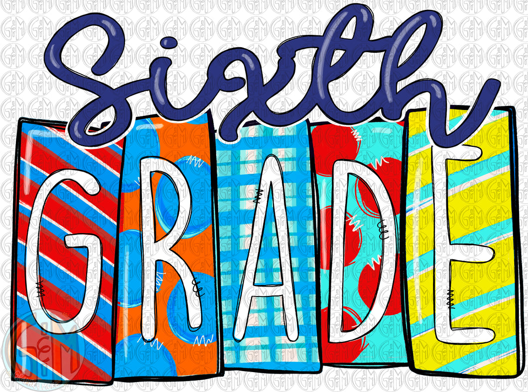 Sixth Grade PNG | Boy Colors | Sublimation Design | Hand Drawn