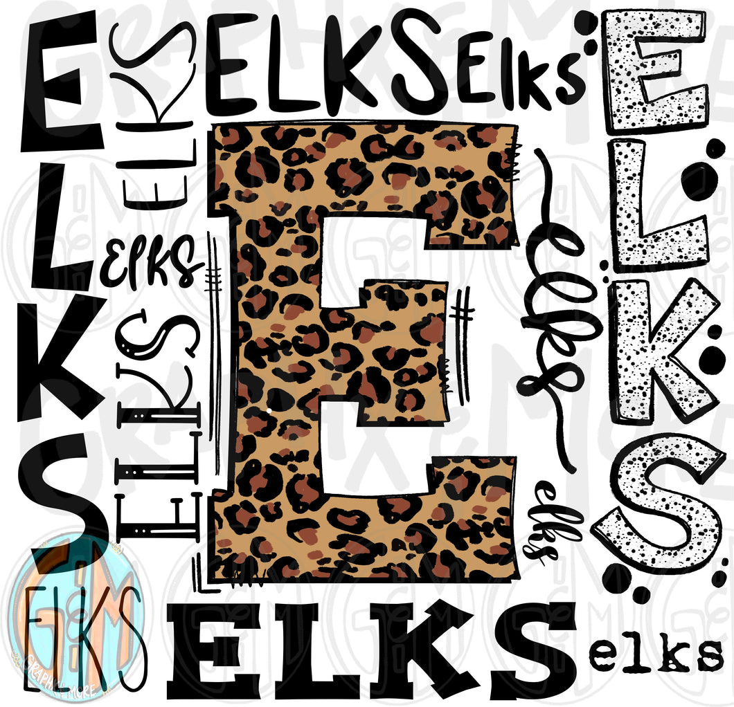 Leopard Elks Collage PNG | Sublimation Design | Hand Drawn