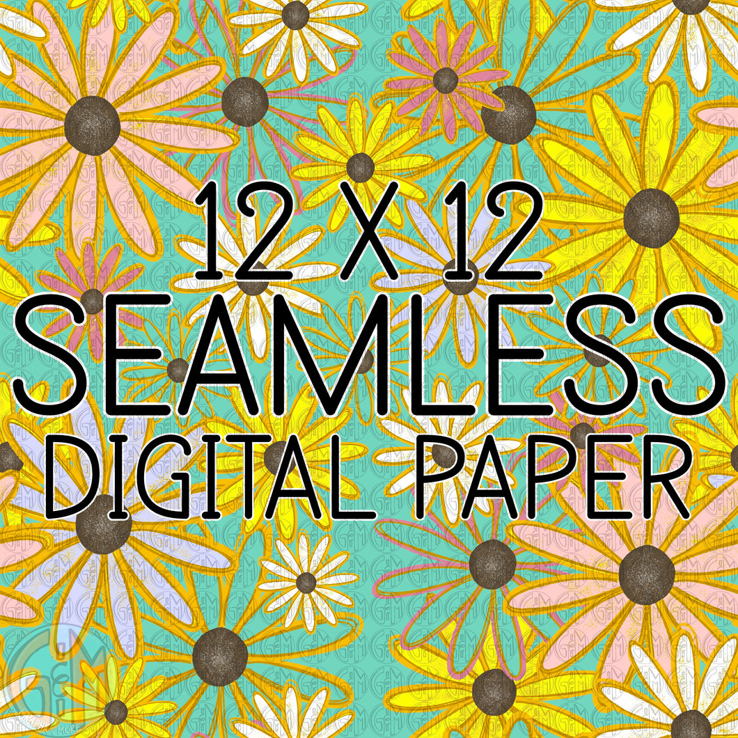 Seamless Daisies Digital Paper PNG | 12x12 | Sublimation Design | Hand Drawn