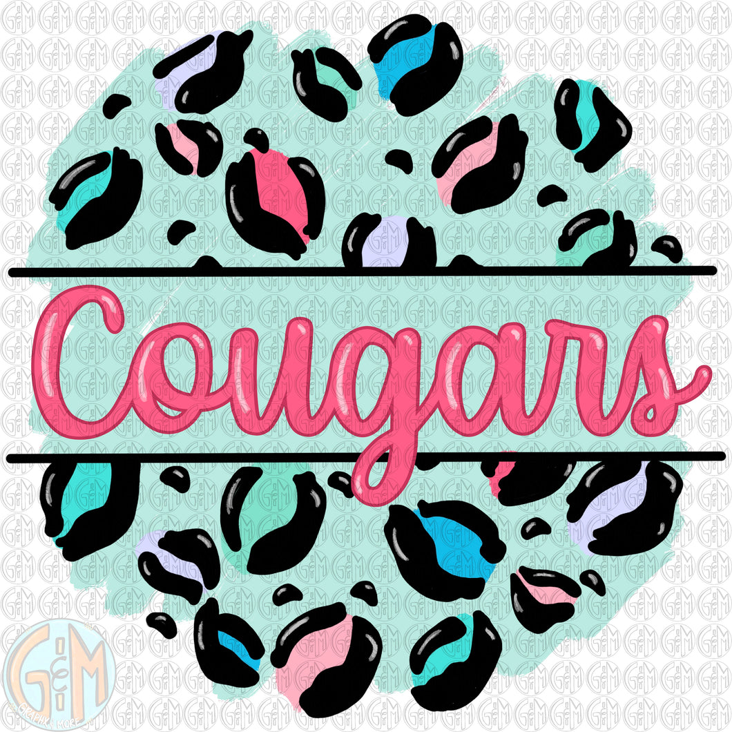 Pastel Leopard Cougars PNG | Sublimation Design | Hand Drawn
