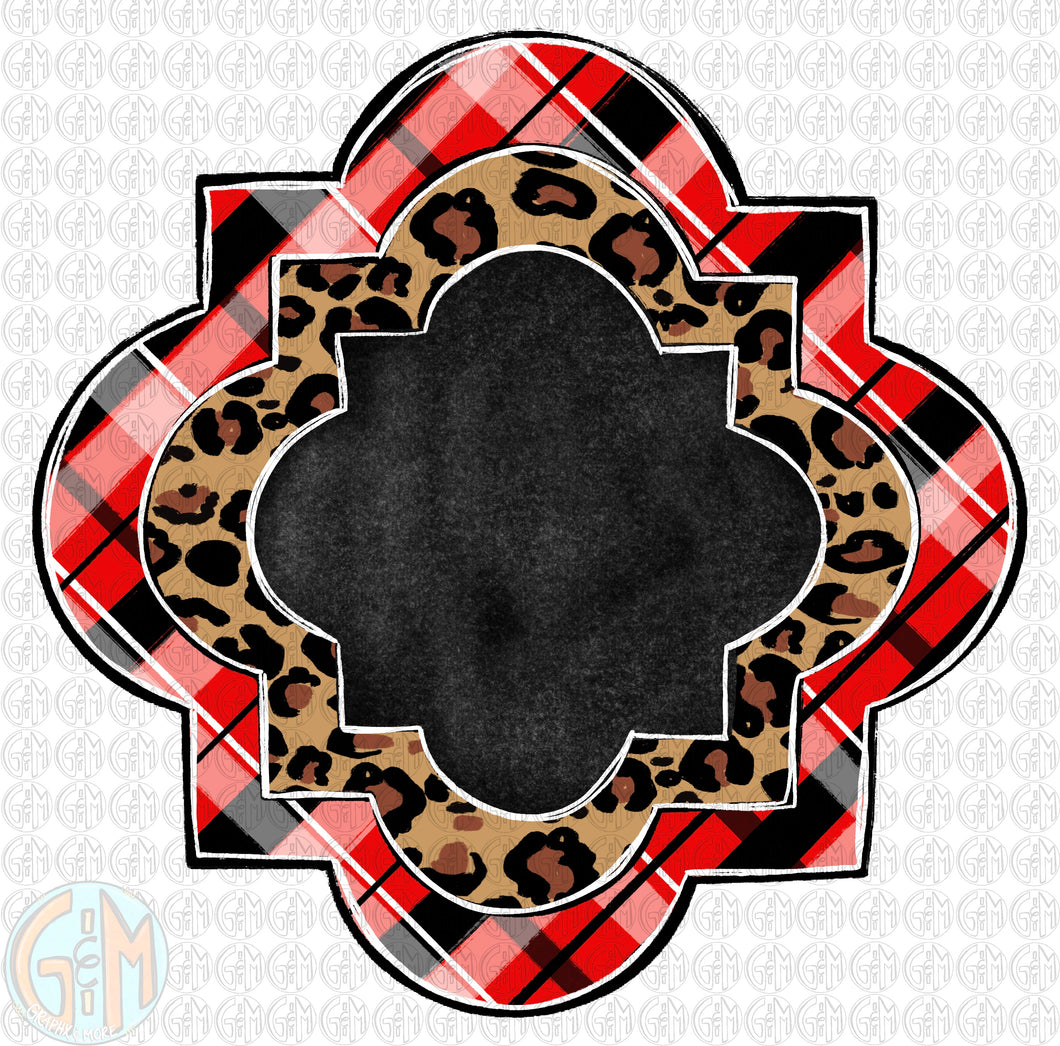 Buffalo Plaid and Leopard Quatrefoil PNG | Sublimation Design | Hand Drawn