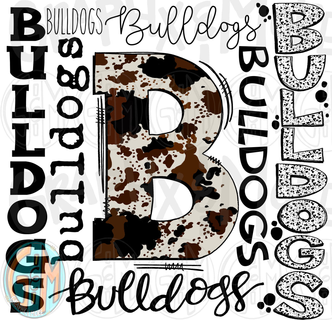 Cowhide Bulldogs Collage PNG | Sublimation Design | Hand Drawn