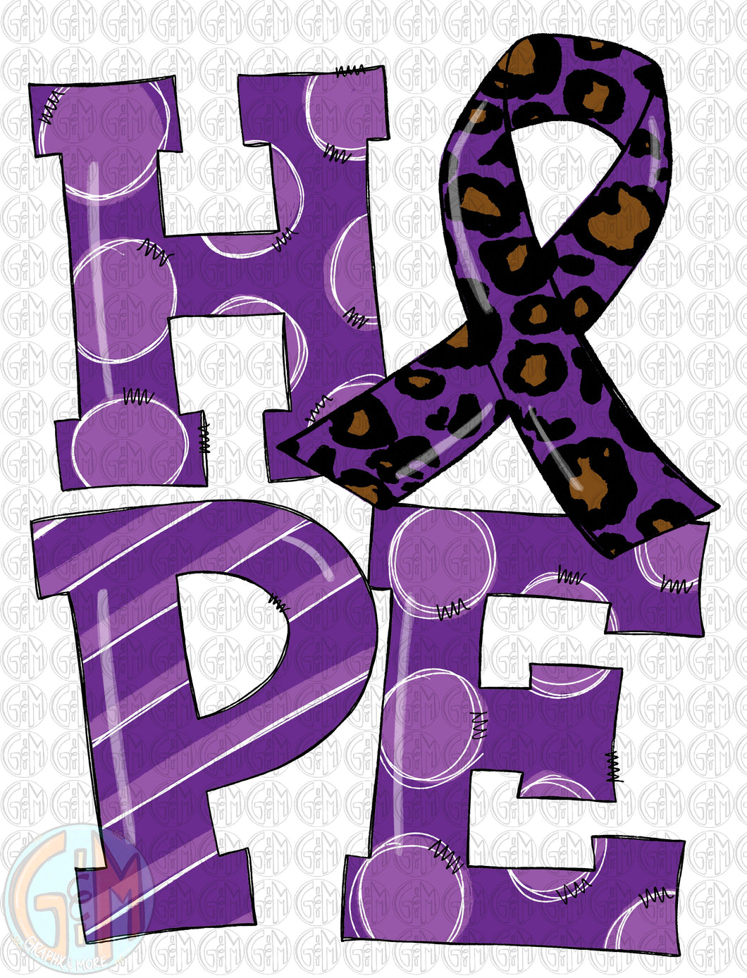 HOPE Awareness Ribbon PNG | Purple | Sublimation Design | Hand Drawn