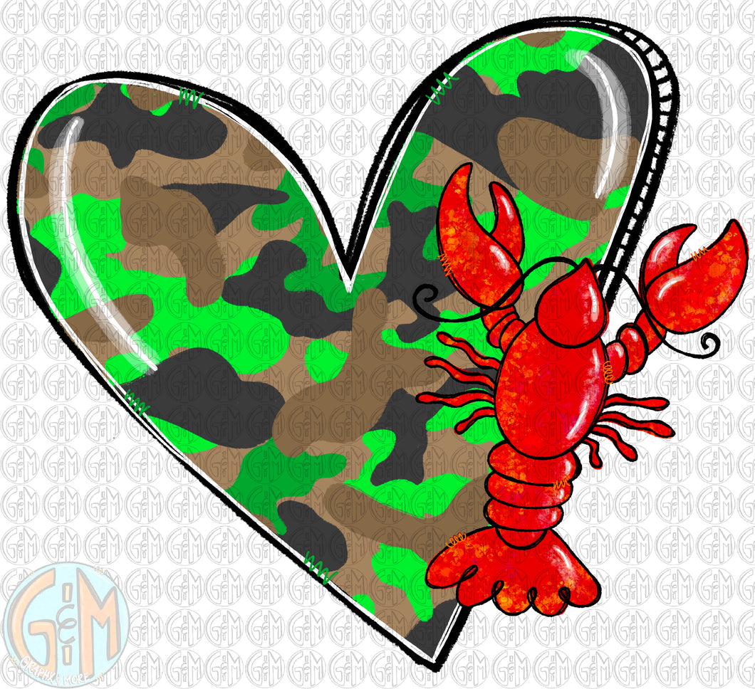 Camo and Crawfish PNG | Sublimation Design | Hand Drawn