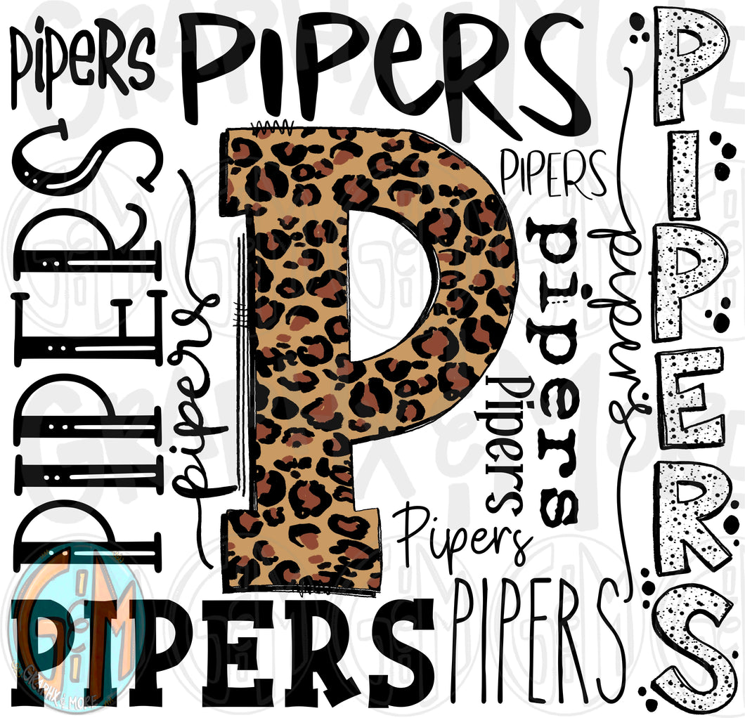 Leopard Pipers Collage PNG | Sublimation Design | Hand Drawn