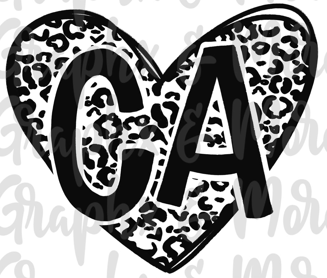Single Color Leopard Heart CA PNG | California | Sublimation Design | Hand Drawn