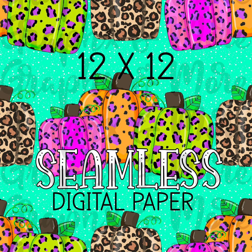 Seamless Leopard Pumpkin Digital Paper PNG | Sublimation Design | Hand Drawn