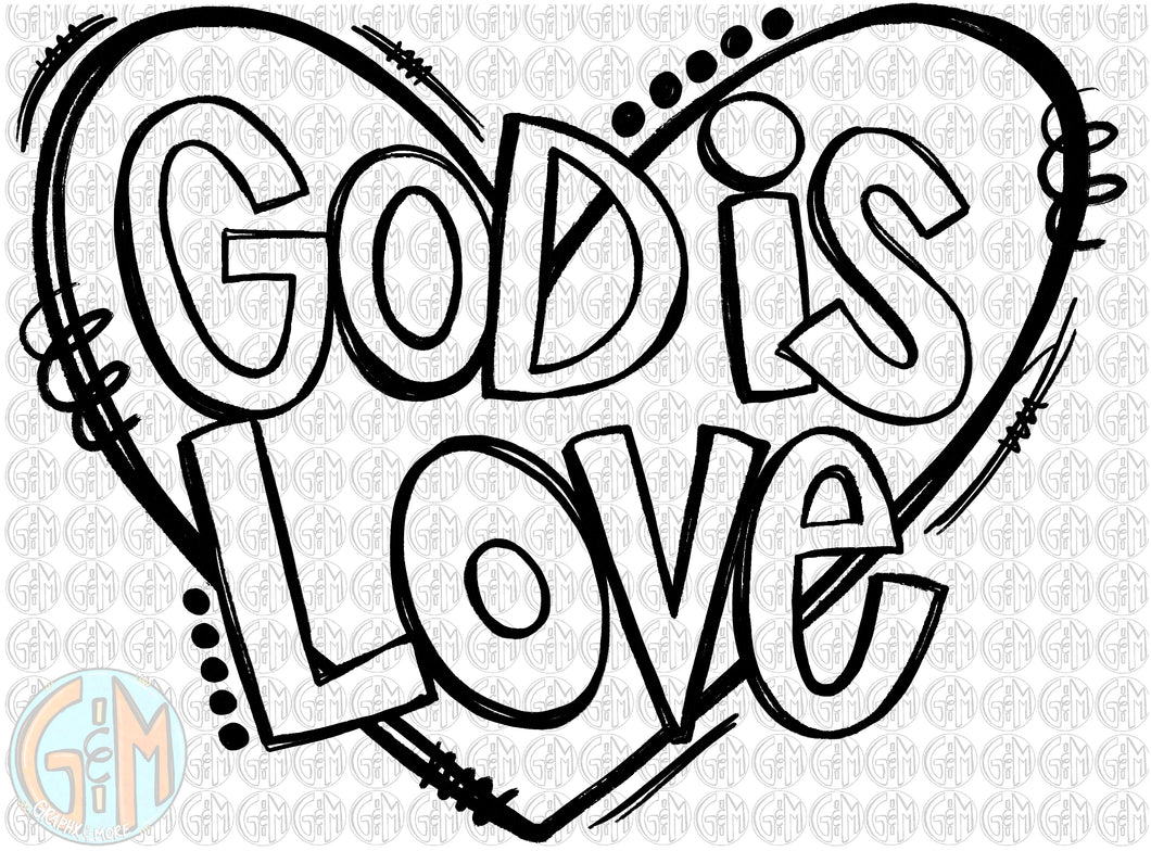 Single Color God is Love Heart PNG | Hand Drawn | Sublimation Design