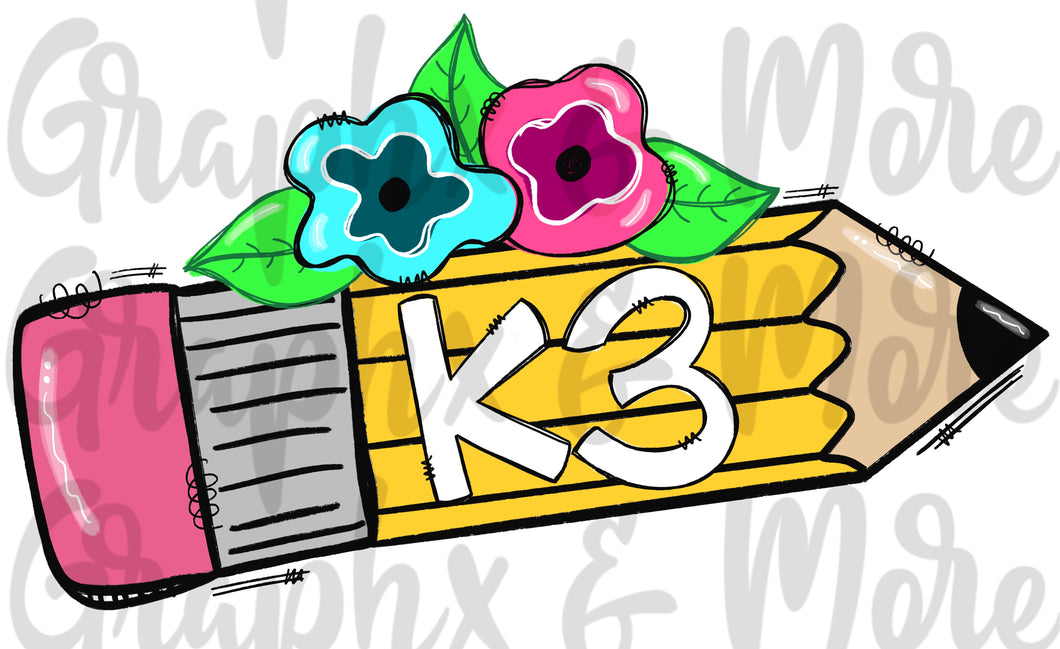 K3 Pencil PNG | Sublimation Design | Hand Drawn