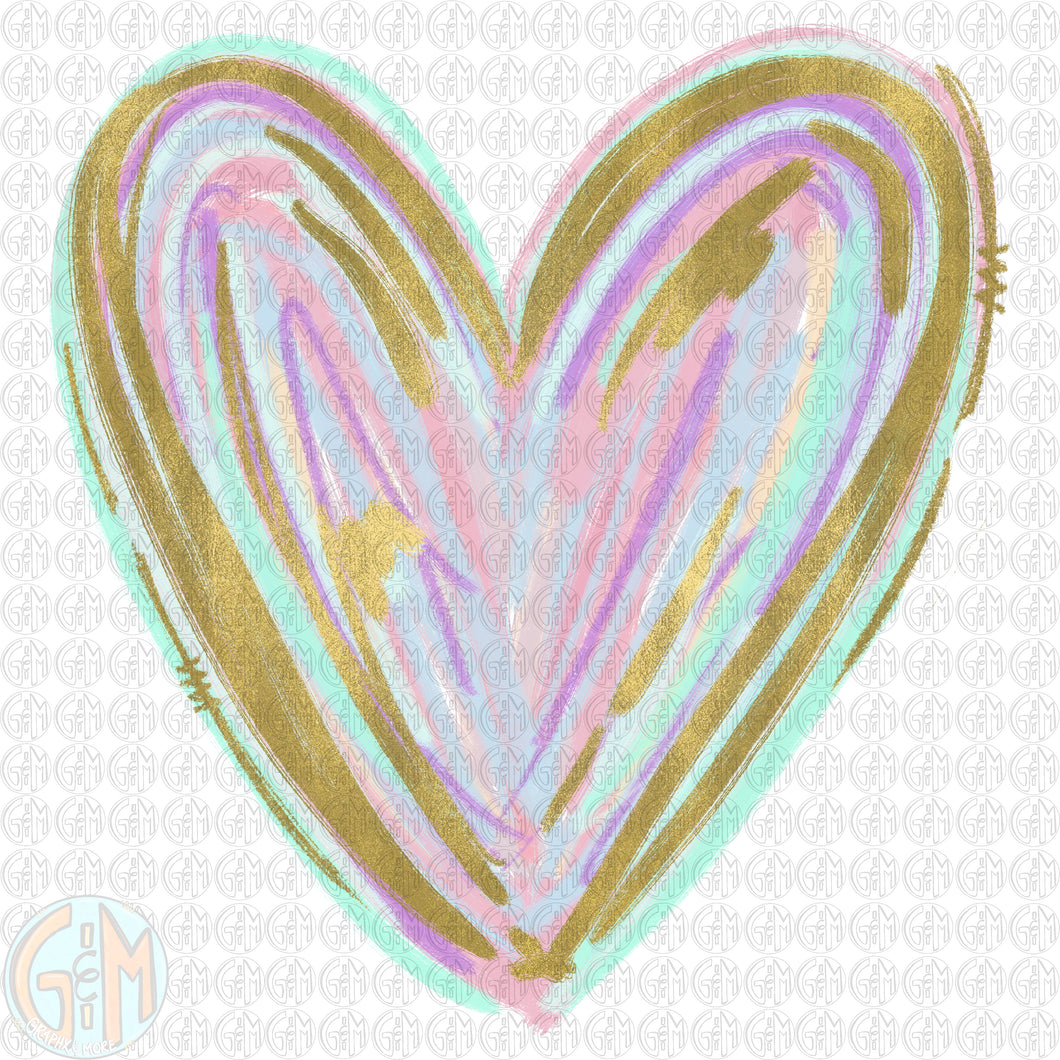 Pastel Foil Heart PNG | Hand Drawn | Sublimation Design