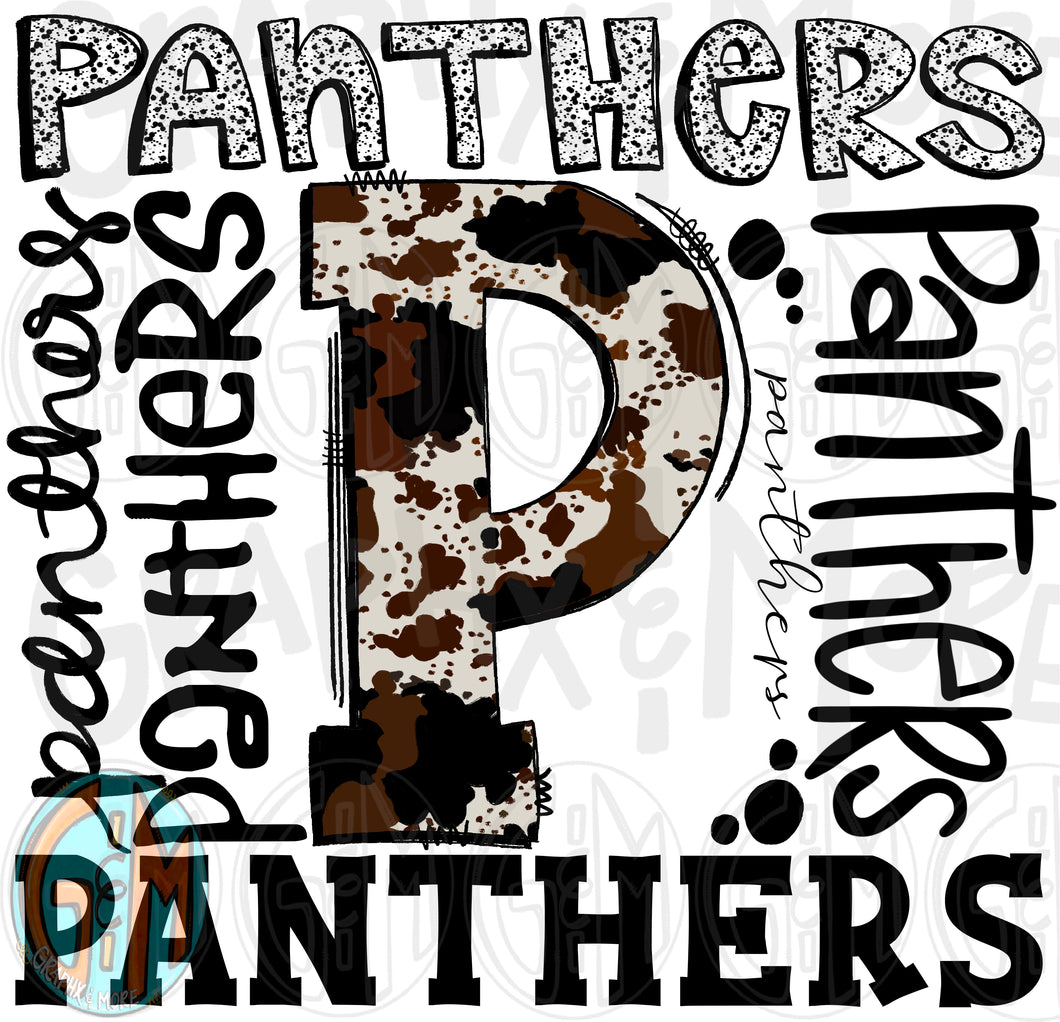Cowhide Panthers Collage PNG | Sublimation Design | Hand Drawn