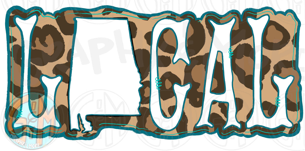 Local AL Leopard and Teal PNG | Sublimation Design | Hand Drawn