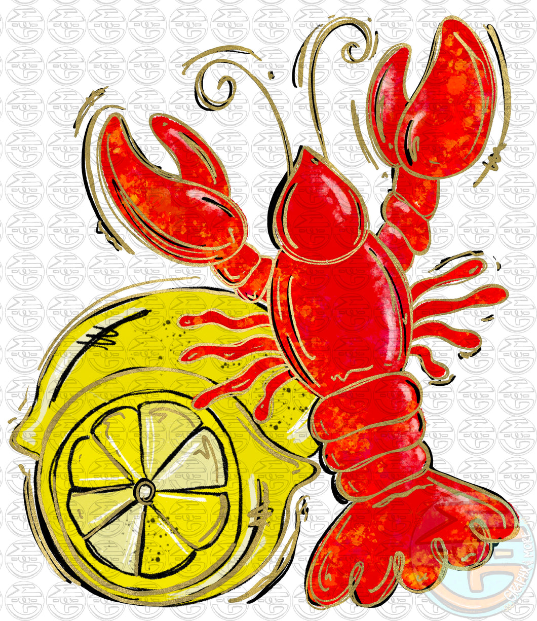Foil Crawfish with Corn PNG | Sublimation Design | Hand Drawn