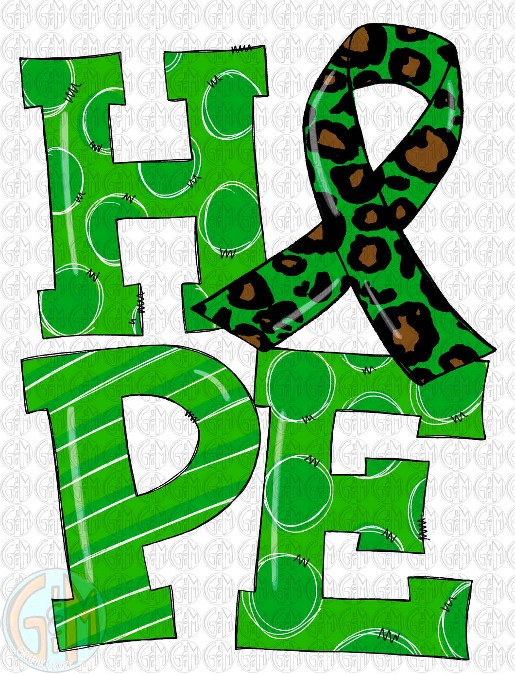 HOPE Awareness Ribbon PNG | Green | Sublimation Design | Hand Drawn