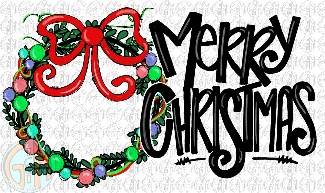 Merry Christmas Wreath PNG | Sublimation Design | Hand Drawn