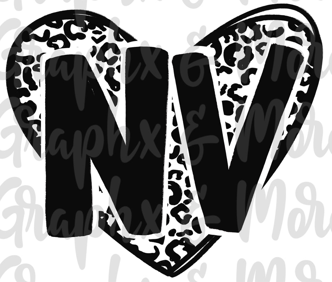 Single Color Leopard Heart NV PNG | Nevada | Sublimation Design | Hand Drawn