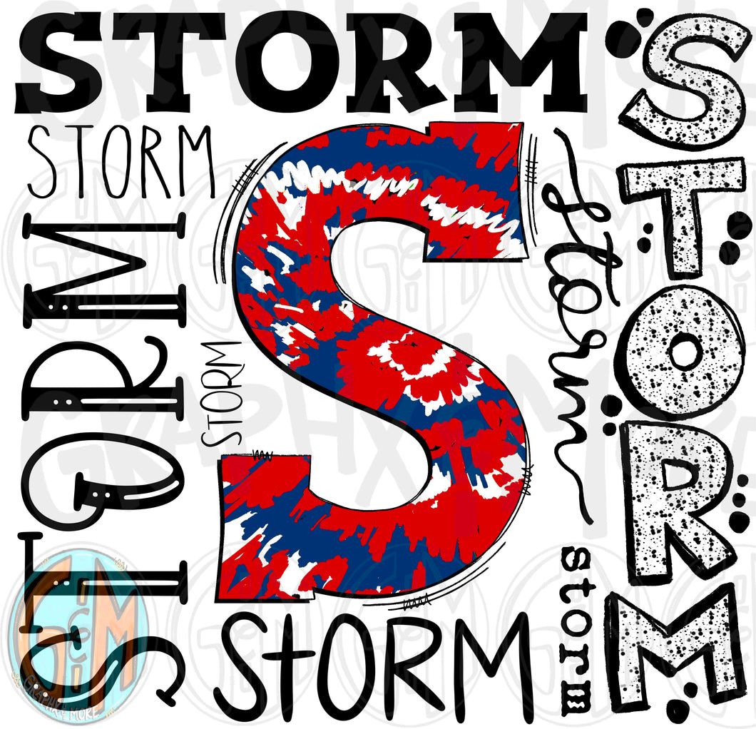 Tie Dye Storm Collage PNG | Sublimation Design | Hand Drawn