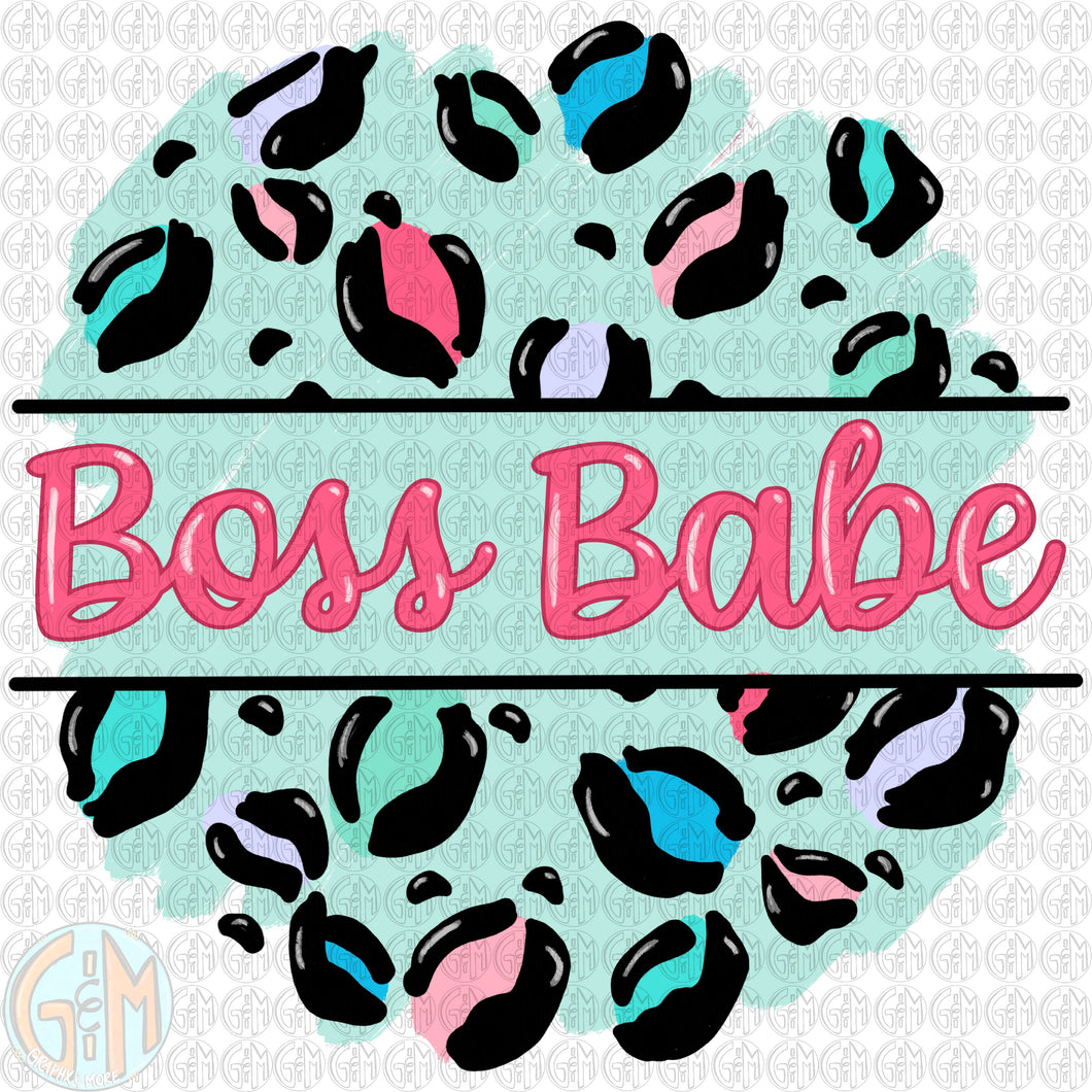 Pastel Leopard Boss Babe PNG | Sublimation Design | Hand Drawn